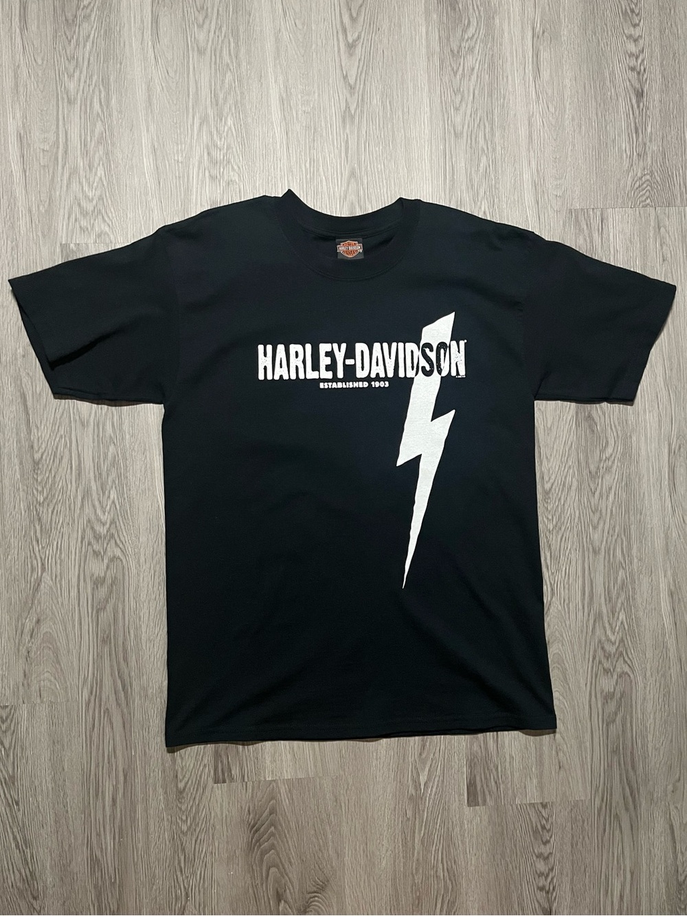 Vintage Harley Davidson lightning bolt t-shirt graphic logo spell out men’s L